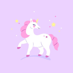 Obraz na płótnie Canvas Cartoon unicorn with design element. Stylized vector illustration for prints, clothing, packaging and postcards.