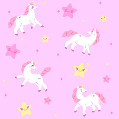 Cartoon happy unicorn - simple trendy pattern with unicorn. Flat vector illustration for prints, clothing, packaging and postcards. 