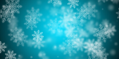 Abstract light blue background with flying snowflakes