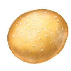 Fresh grain white sesame wheat healthy bread bun hand drawn illustration