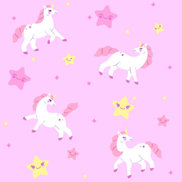Cartoon happy unicorn - simple trendy pattern with unicorn. Flat vector illustration for prints, clothing, packaging and postcards. 