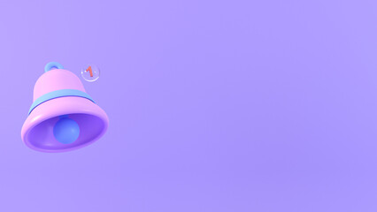 3d notification bell illustration on purple background, for UI, poster, banner, social media post. 3D rendering