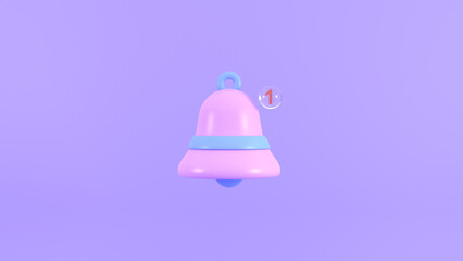3d notification bell illustration on purple background, for UI, poster, banner, social media post. 3D rendering