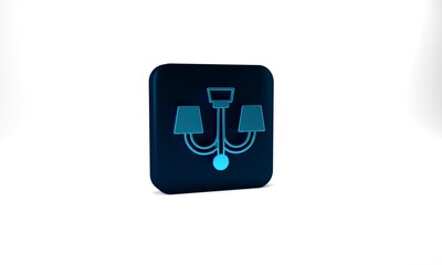 Blue Chandelier icon isolated on grey background. Blue square button. 3d illustration 3D render