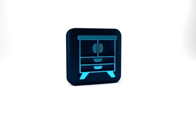 Blue Chest of drawers icon isolated on grey background. Blue square button. 3d illustration 3D render