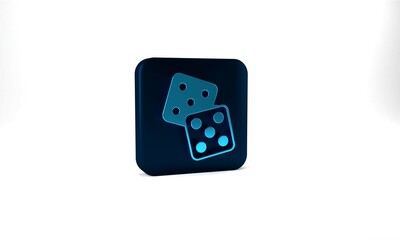 Blue Game dice icon isolated on grey background. Casino gambling. Blue square button. 3d illustration 3D render