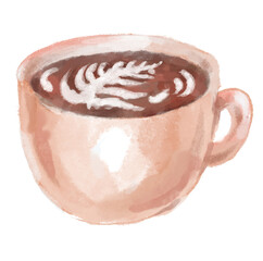 cappiccino latte art in coffee cup hand painting illustration watercolor style