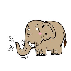 cartoon elephant having fun playing in the water
