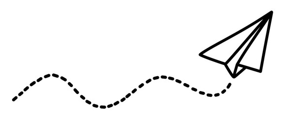 Flying origami paper Airplane route dotted lines.