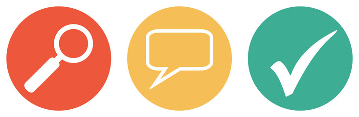 Kommentare oder Meinungen suchen - Bunter Button Banner