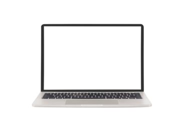 Laptop computer with blank screen on transparent background, Png file	