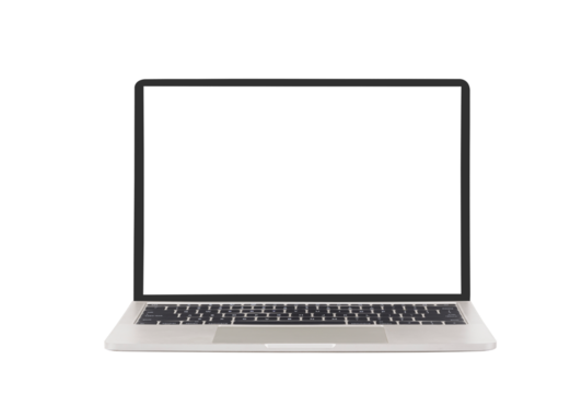 Laptop computer with blank screen on transparent background, Png file	