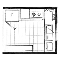 kitchen area house furniture plan top view hand drawn layout illustration