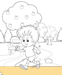 kids color page. Cute cartoon with mountain and Dinosaur coloring pages for boys and girls,