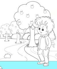 kids color page. Cute cartoon with mountain and Dinosaur coloring pages for boys and girls,
