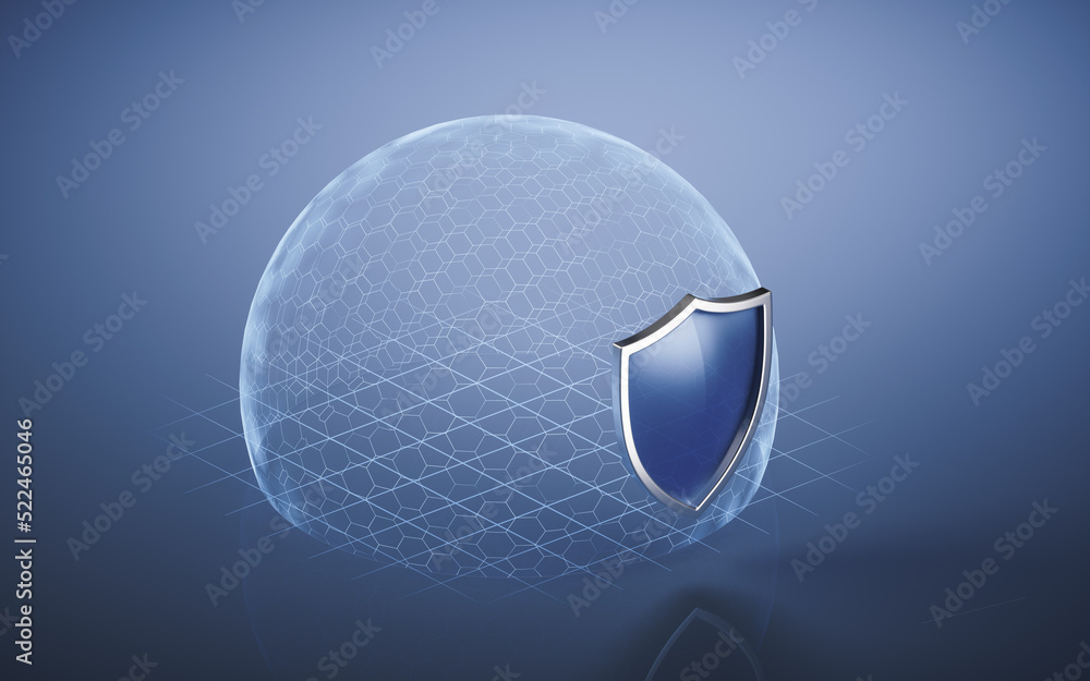 Poster protect shield and hexagon layer, 3d rendering.