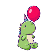 dinosaur trex t-rex baby balloon party celebration birthday cute kawaii illustration cartoon drawing