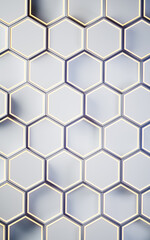 Metallic hexagon material background, 3d rendering.