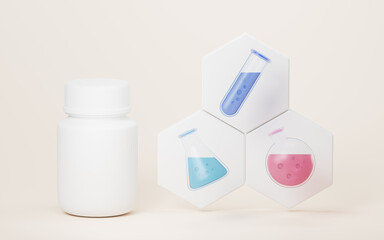 Chemical equipment and reagent, 3d rendering.