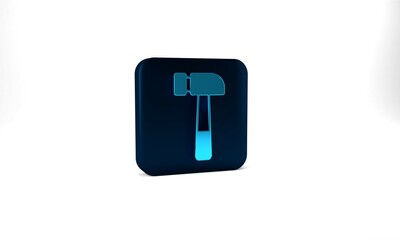 Blue Hammer icon isolated on grey background. Tool for repair. Blue square button. 3d illustration 3D render