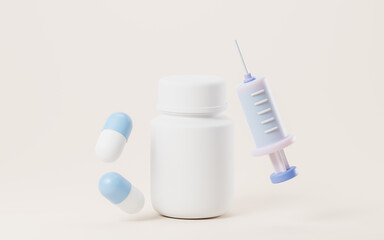 3D cartoon style medicine bottle, 3d rendering.