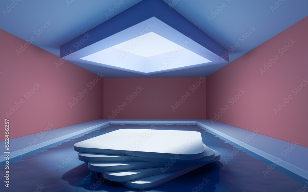 Poster the room with empty stage inside, 3d rendering.