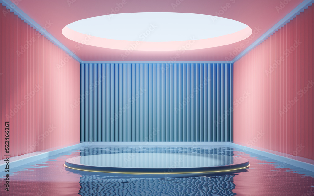 Poster the room with empty stage inside, 3d rendering.