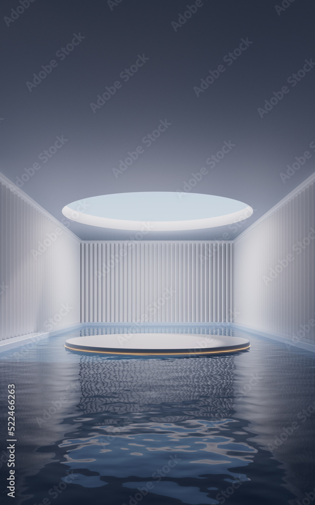 Poster the room with empty stage inside, 3d rendering.