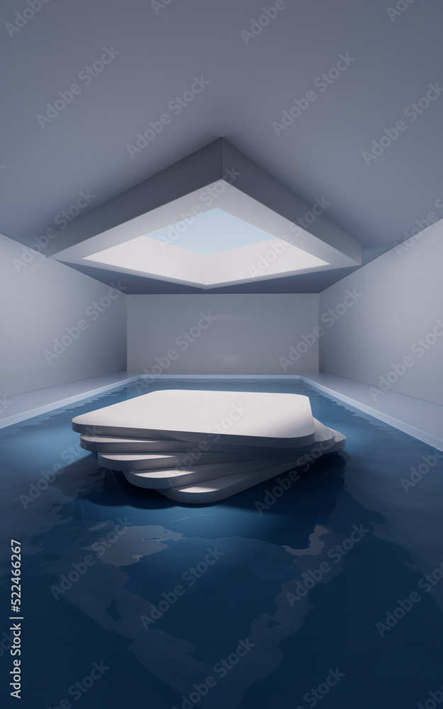 Poster the room with empty stage inside, 3d rendering.