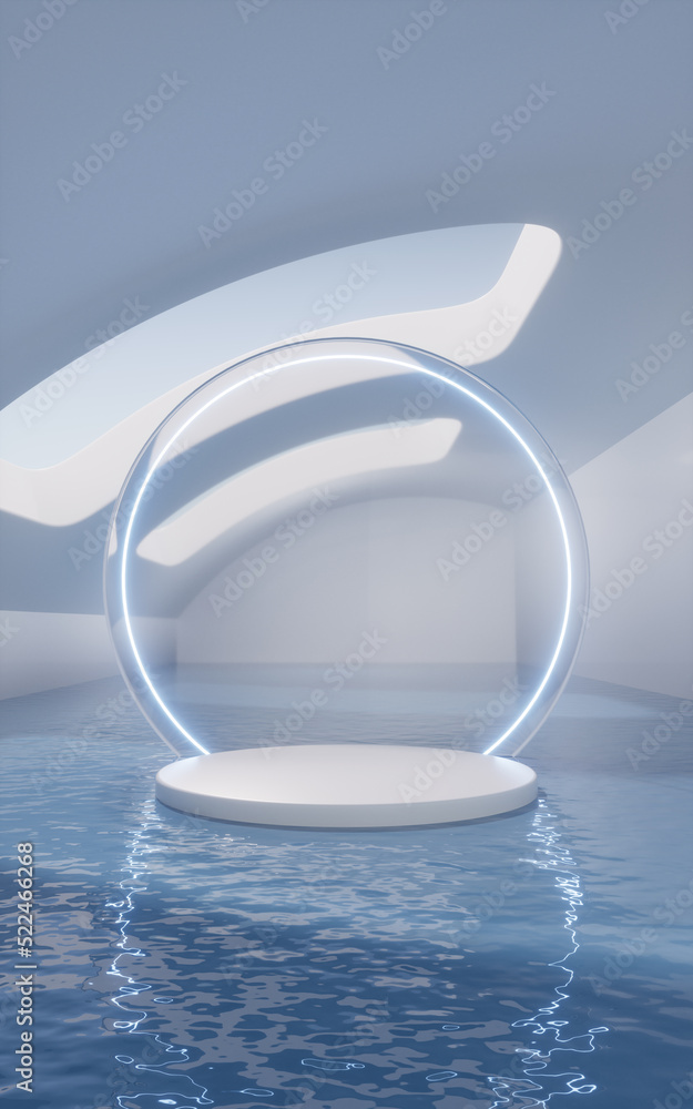 Poster the room with empty stage inside, 3d rendering.