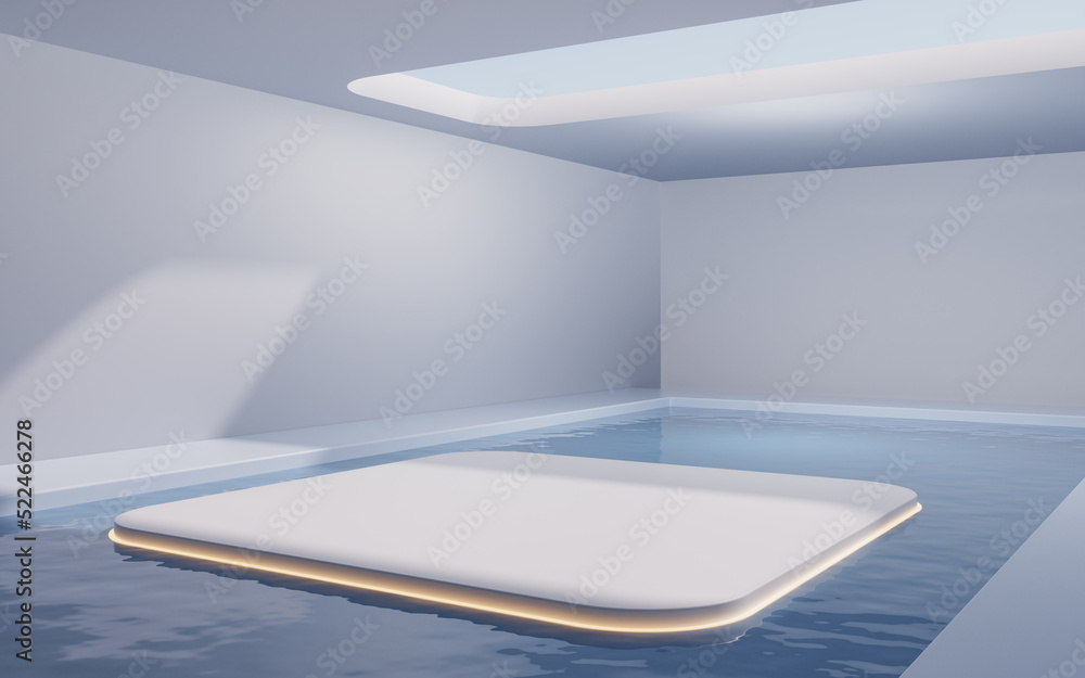 Poster the room with empty stage inside, 3d rendering.