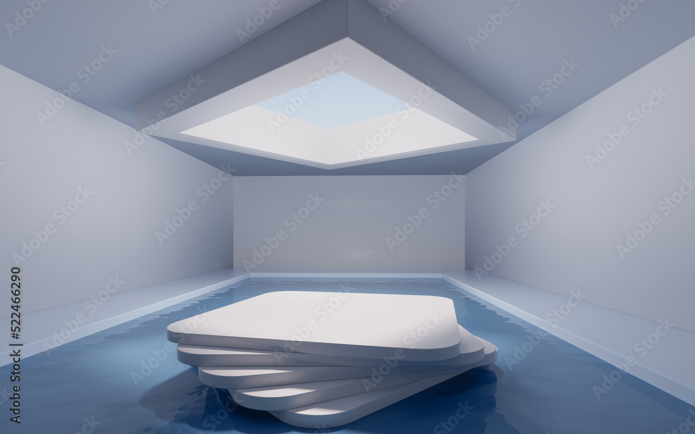 Poster the room with empty stage inside, 3d rendering.