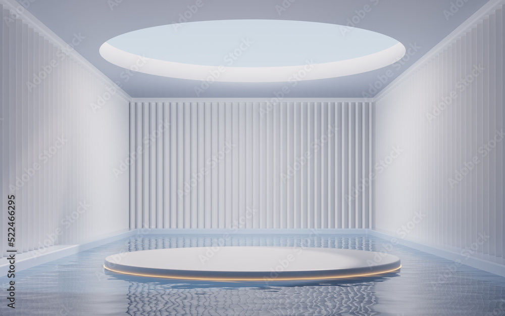 Poster the room with empty stage inside, 3d rendering.