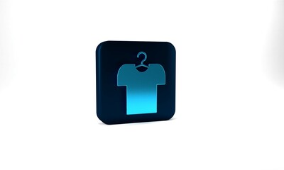 Blue T-shirt on hanger icon isolated on grey background. Blue square button. 3d illustration 3D render