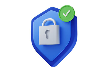 Security icon with 3d shield shape. Protection shield and padlock. User Account protection.