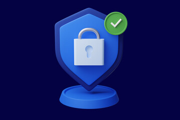 Security icon with 3d shield shape. Protection shield and padlock. User Account protection.