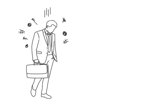 recommend clip art: Illustration of young depressed businessman looking down. One line art style
