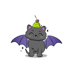 Cute halloween cat in cartoon style. Vector stock illustration.