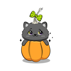 Cute halloween cat in cartoon style. Vector stock illustration.