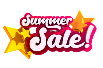 Summer sale banner with yellow stars. 3d rendering sign isolated on white.