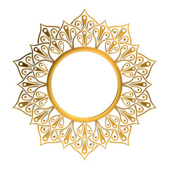 3d render white and gold abstract frame. Golden mandala isolated on white.