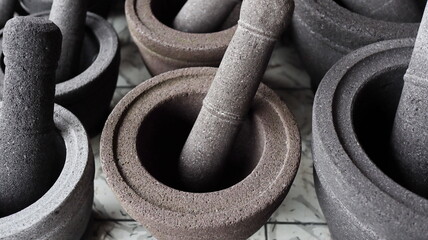 Traditional kitchenware named stone mortar and pestle