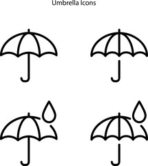 Set of umbrellas vector illustration. Summer umbrella on the beach. Line icon of umbrella isolated on white background.