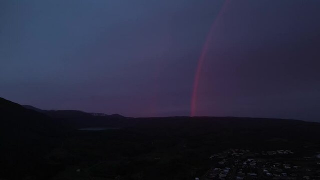 Amazin rainbow after a big storm in Iceland during the sunset. Early morning atmosphere.