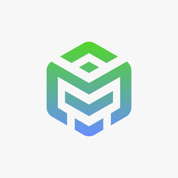 The M geometric data stack logo forms a techy-looking hexagon. With fresh gradient colors, it looks modern and futuristic. The sophisticated-looking M logo is perfect for a tech company logo.