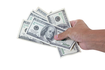 Hand holding 100 US dollar banknote