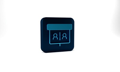 Blue Video chat conference icon isolated on grey background. Online meeting work form home. Remote project management. Blue square button. 3d illustration 3D render