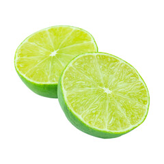 Lime with slices half isolated on white background. Green citrus fruit. with clipping path