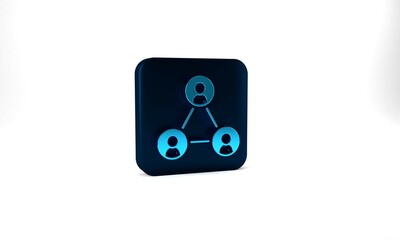 Blue Meeting icon isolated on grey background. Business team meeting, discussion concept, analysis, content strategy. Presentation conference. Blue square button. 3d illustration 3D render