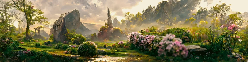 Artistic concept painting of a beautiful sci-fi landscape, with a future thing in the background. Tender and dreamy design, background illustration. © 4K_Heaven